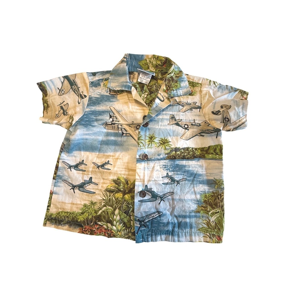 RJC Toddler Boys Hawaiian Shirt 2T Blue WWII‎ Fighter Planes Tropical Aloha